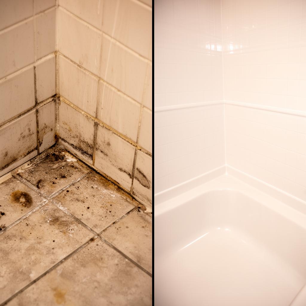 Voor en na dieptereiniging badkamer